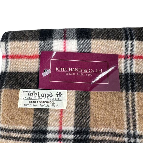 John Hanly Irish Wool Scarf Short Camel of Merrick Tartan Plaid Check Unisex New - Picture 5 of 5